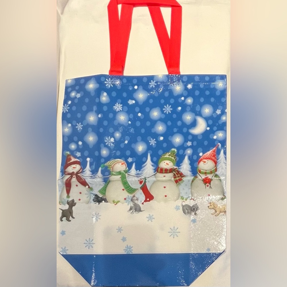 Christmas Snowman Mittens Theme Reusable Shopping Tote Bags - Set of 2